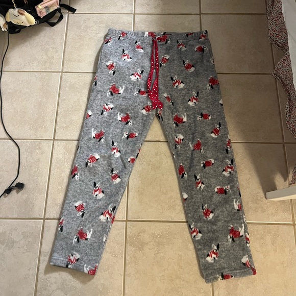 Gray Fuzzy and Fluffy Pajama Pants with Red and White French Bulldog Print - Picture 1 of 5